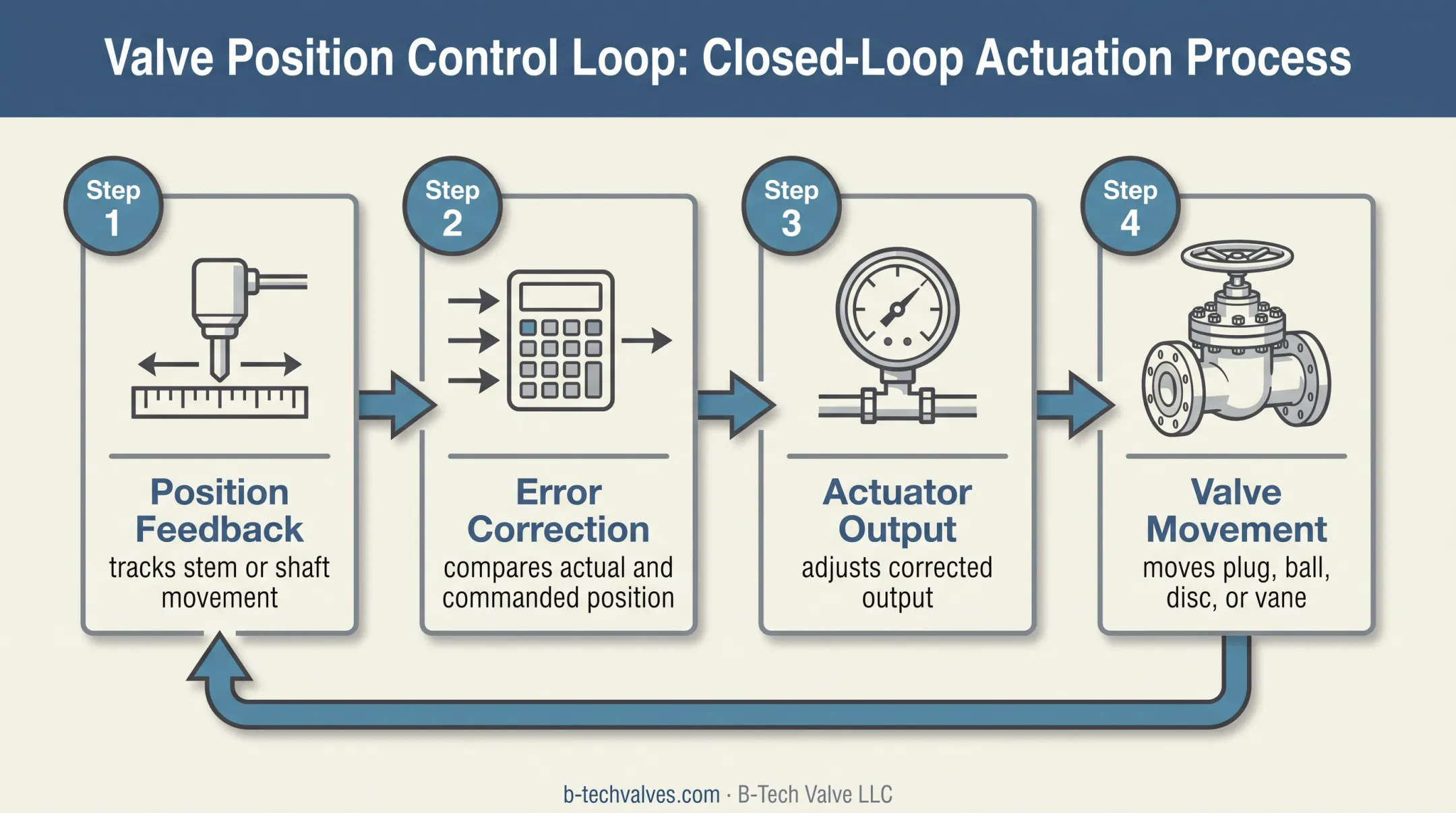 Four-stage control valve positioner feedback correction process
