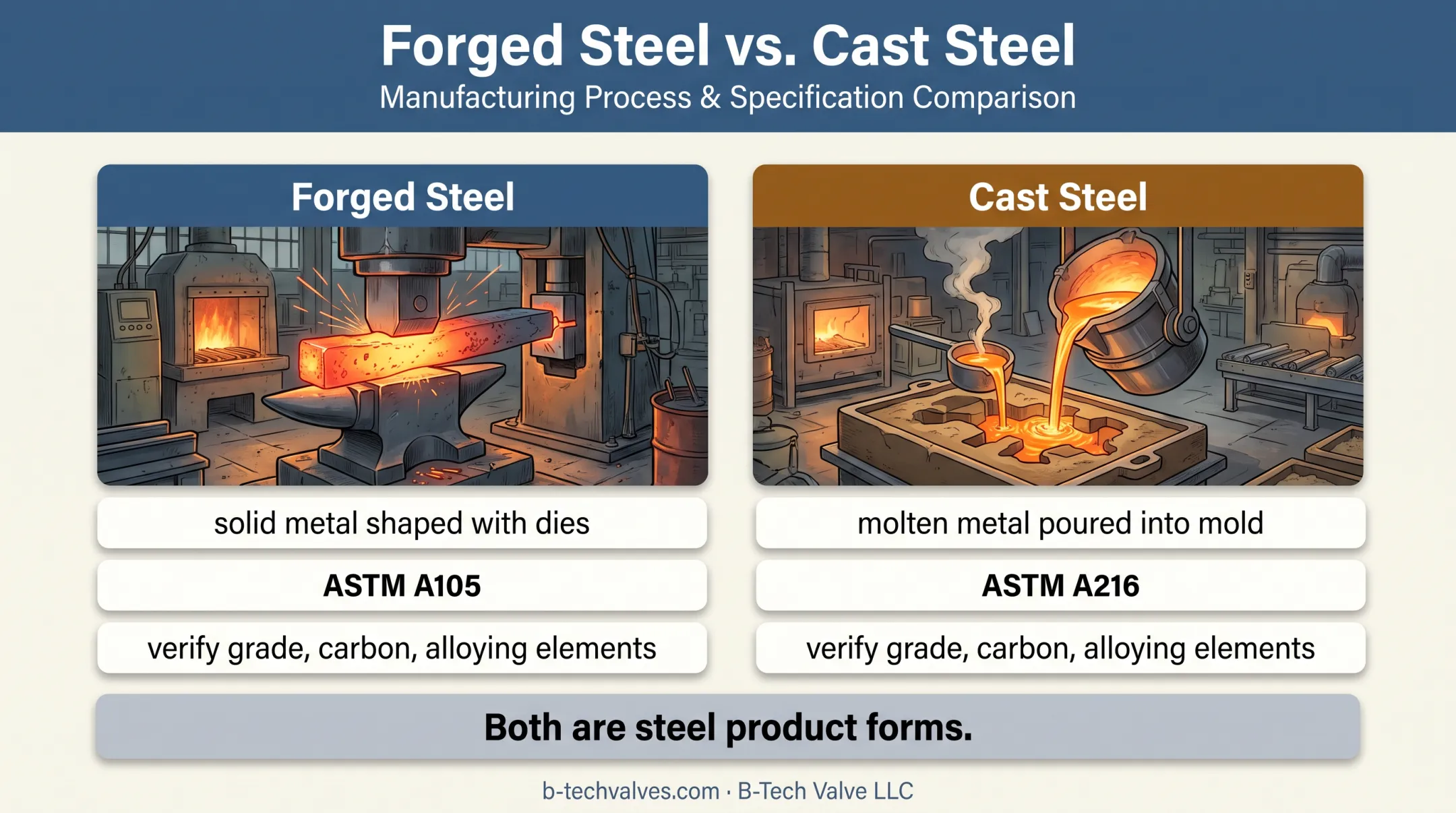 Forged steel and cast steel valve body manufacturing comparison