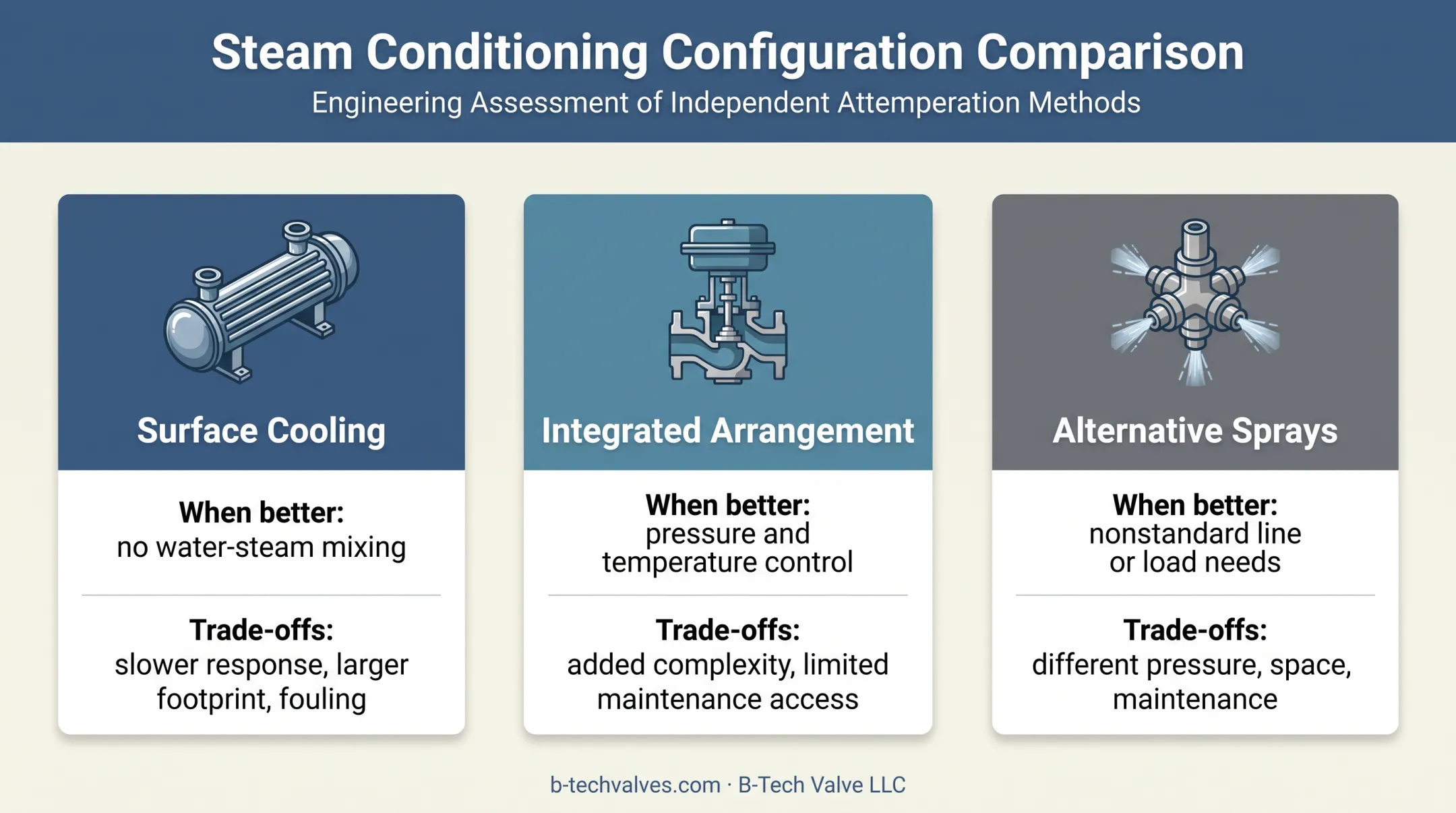 Three alternatives to direct-contact desuperheater sizing comparison
