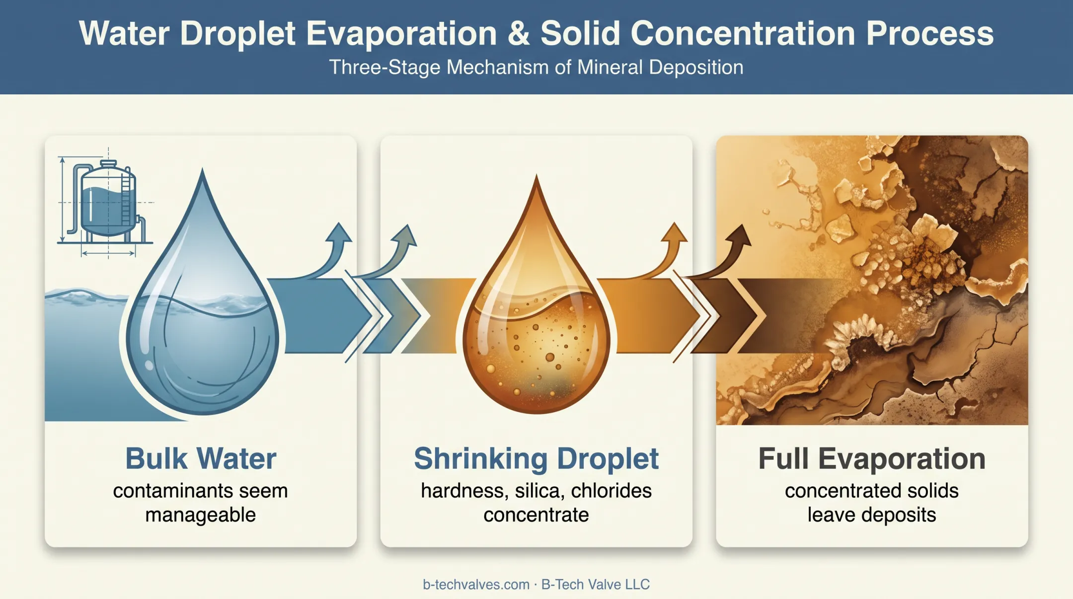 Droplet evaporation showing contaminant concentration and deposit formation