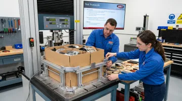 B83 engineers building custom compression test fixture for non-standard packaging