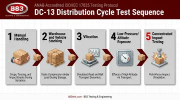 DC-13 five-stage distribution testing sequence for parcel shipments