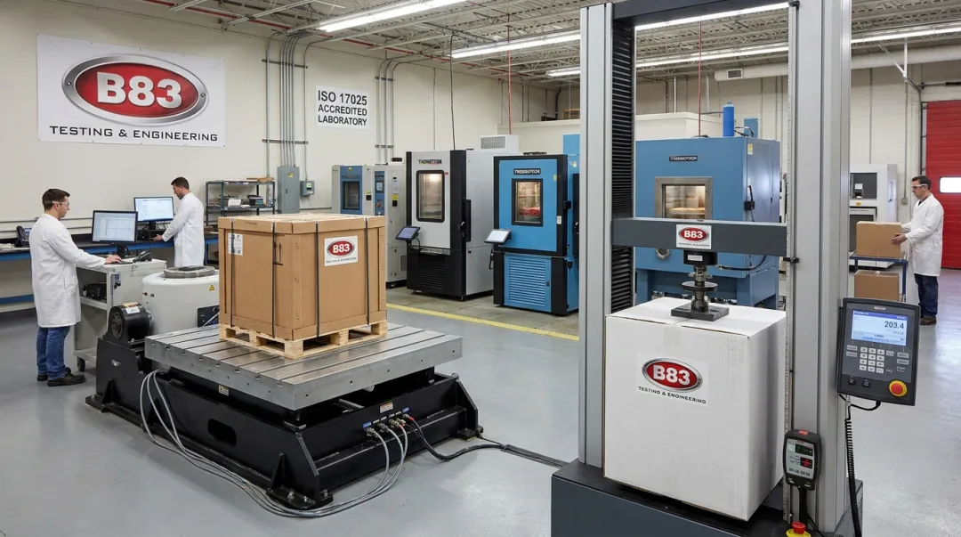 Packaging testing lab equipment including shakers and compression machines