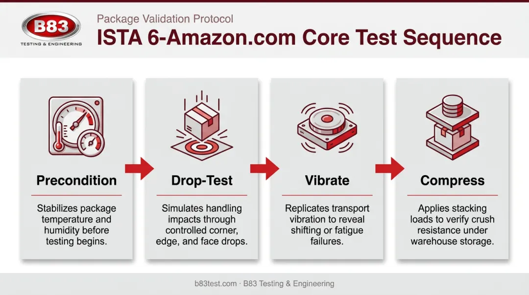 ISTA 6 Amazon packaging test sequence four stage process flow