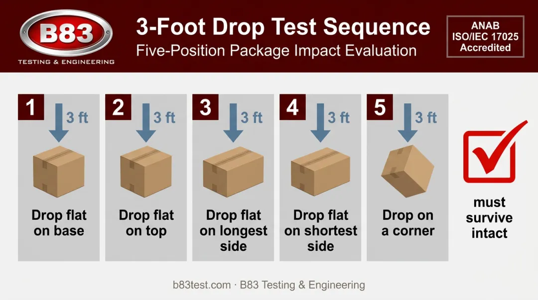 Amazon 3-foot drop test five-step sequence for FBA package durability