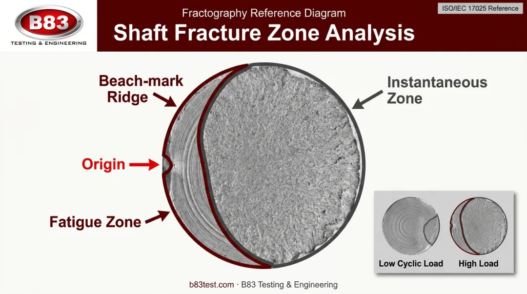 Fatigue fracture face anatomy showing origin fatigue and instantaneous zones
