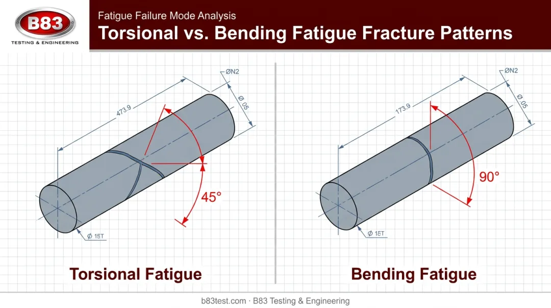 45-degree torsional fracture versus 90-degree bending fracture angle comparison