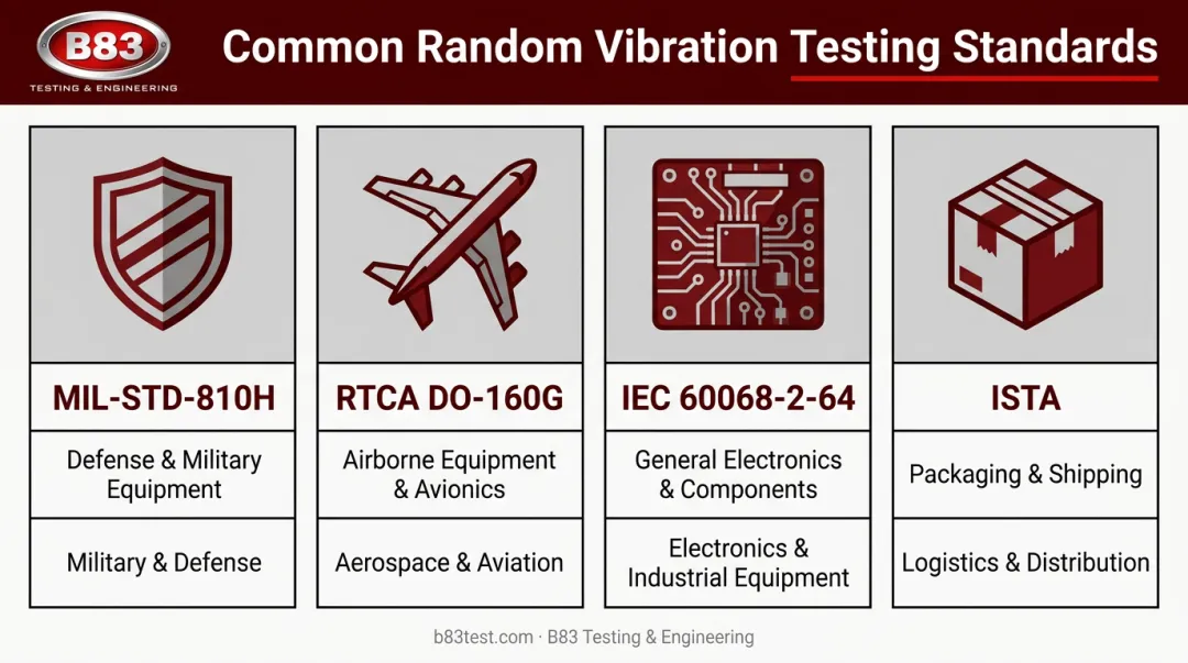 Comparison of MIL-STD-810 DO-160 IEC 60068 and ISTA vibration standards