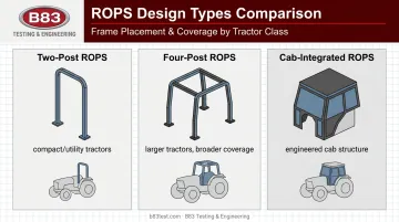 Two-post four-post and cab-integrated ROPS design types comparison