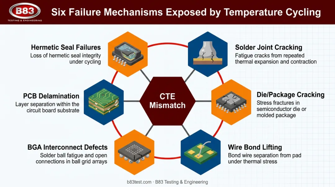 Six common failure mechanisms detected by temperature cycling testing
