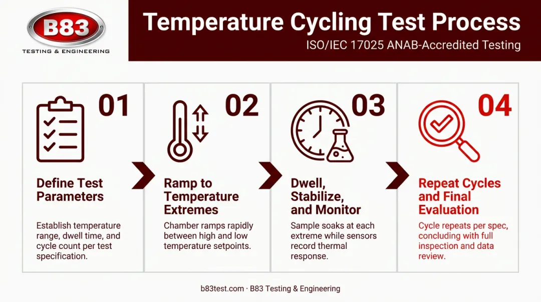 4-step temperature cycling test process from setup to final evaluation