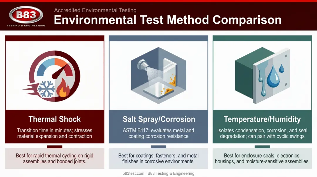 Thermal shock salt spray and humidity testing methods comparison chart