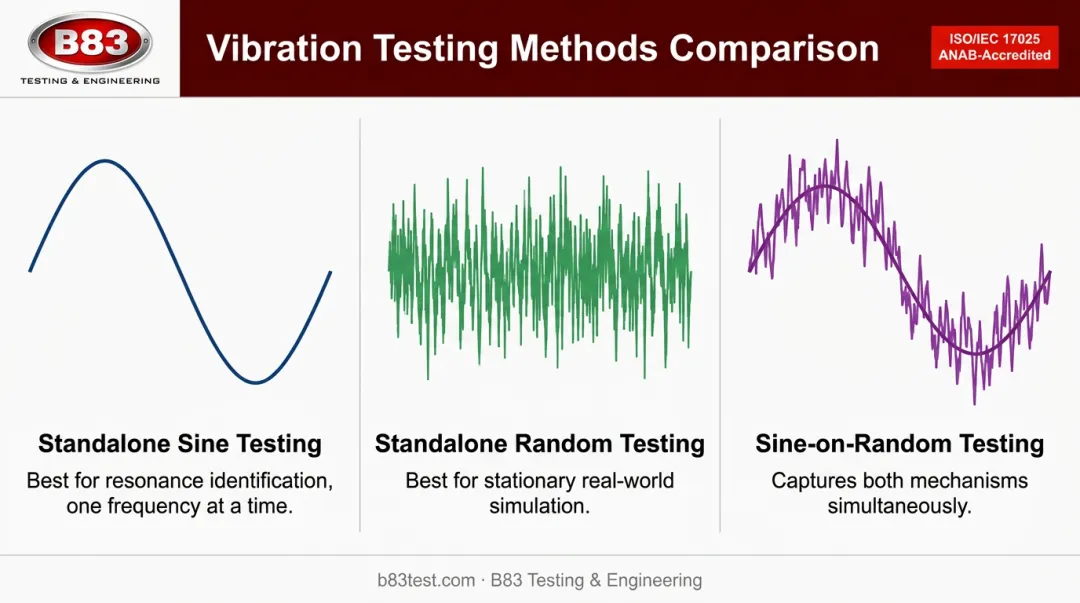 Comparison of standalone sine random and sine-on-random vibration test methods