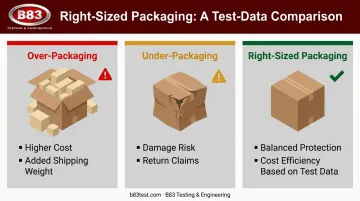 Over-packaging versus under-packaging versus right-sized packaging comparison chart