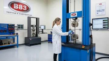 B83 Testing and Engineering lab technician running tensile and compression equipment