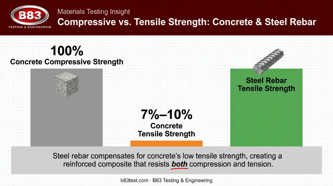 Concrete compressive strength versus tensile strength percentage comparison chart