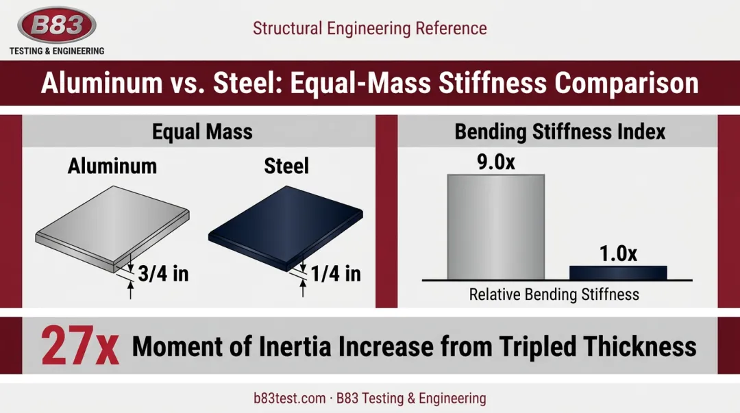 Aluminum versus steel plate bending stiffness comparison diagram for fixtures