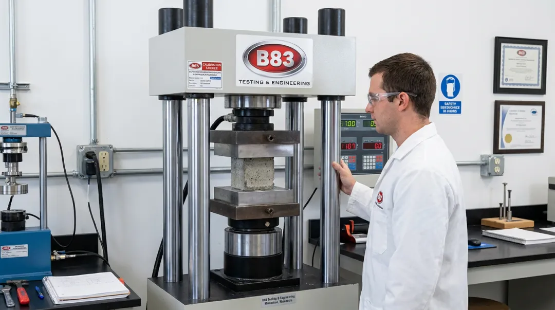 B83 Testing and Engineering lab performing compression and load testing