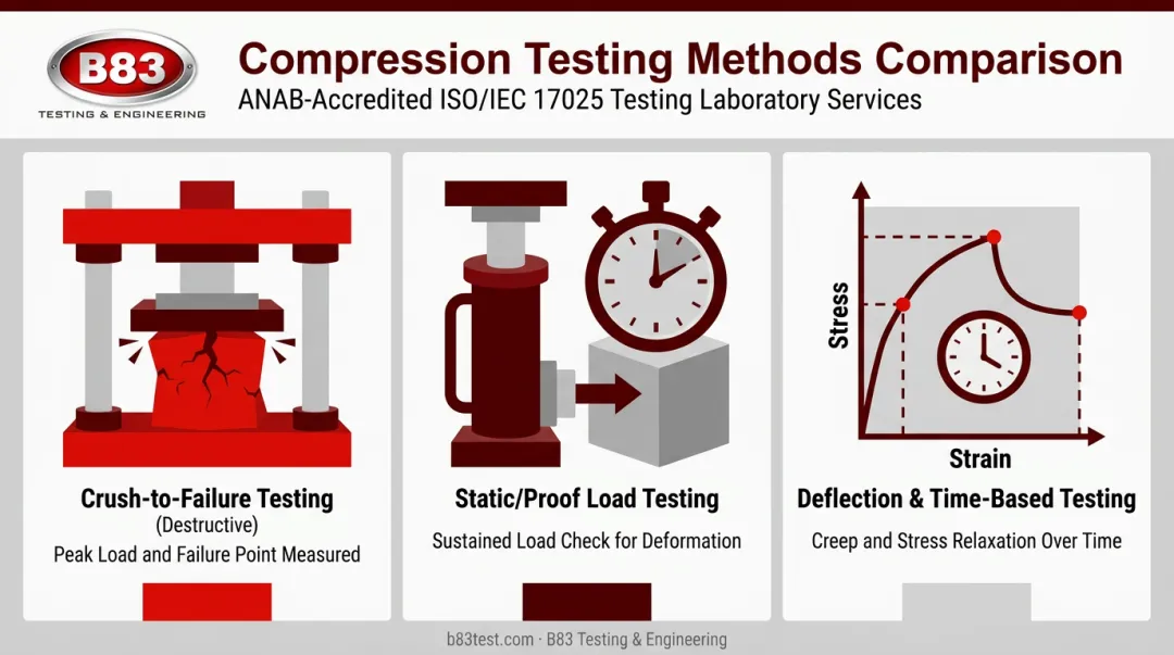 Three types of compression and top load testing methods compared