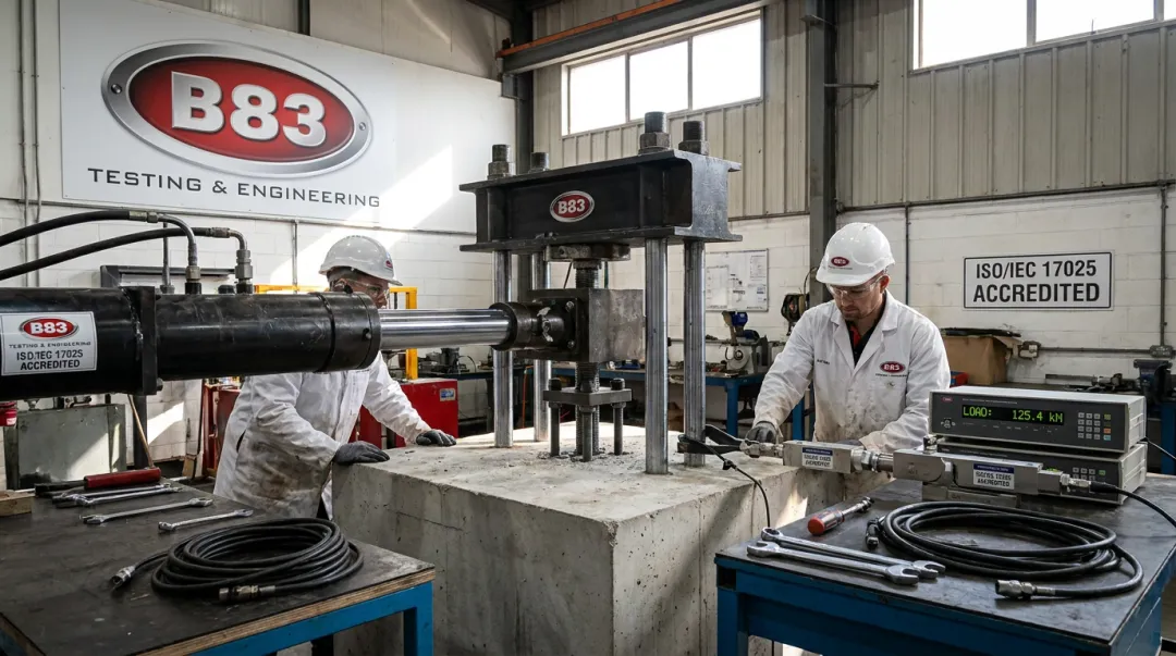 B83 Testing and Engineering accredited laboratory conducting anchor load testing