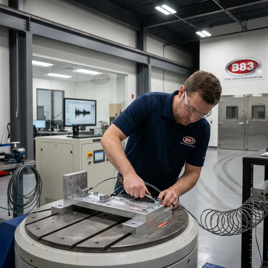 Engineer preparing a vibration test setup