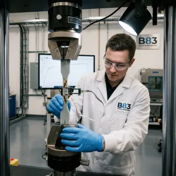 Engineer preparing composite sample for lab testing
