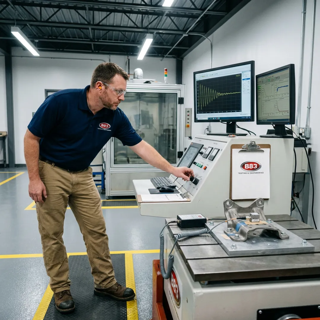Engineer monitoring reliability testing equipment in a lab