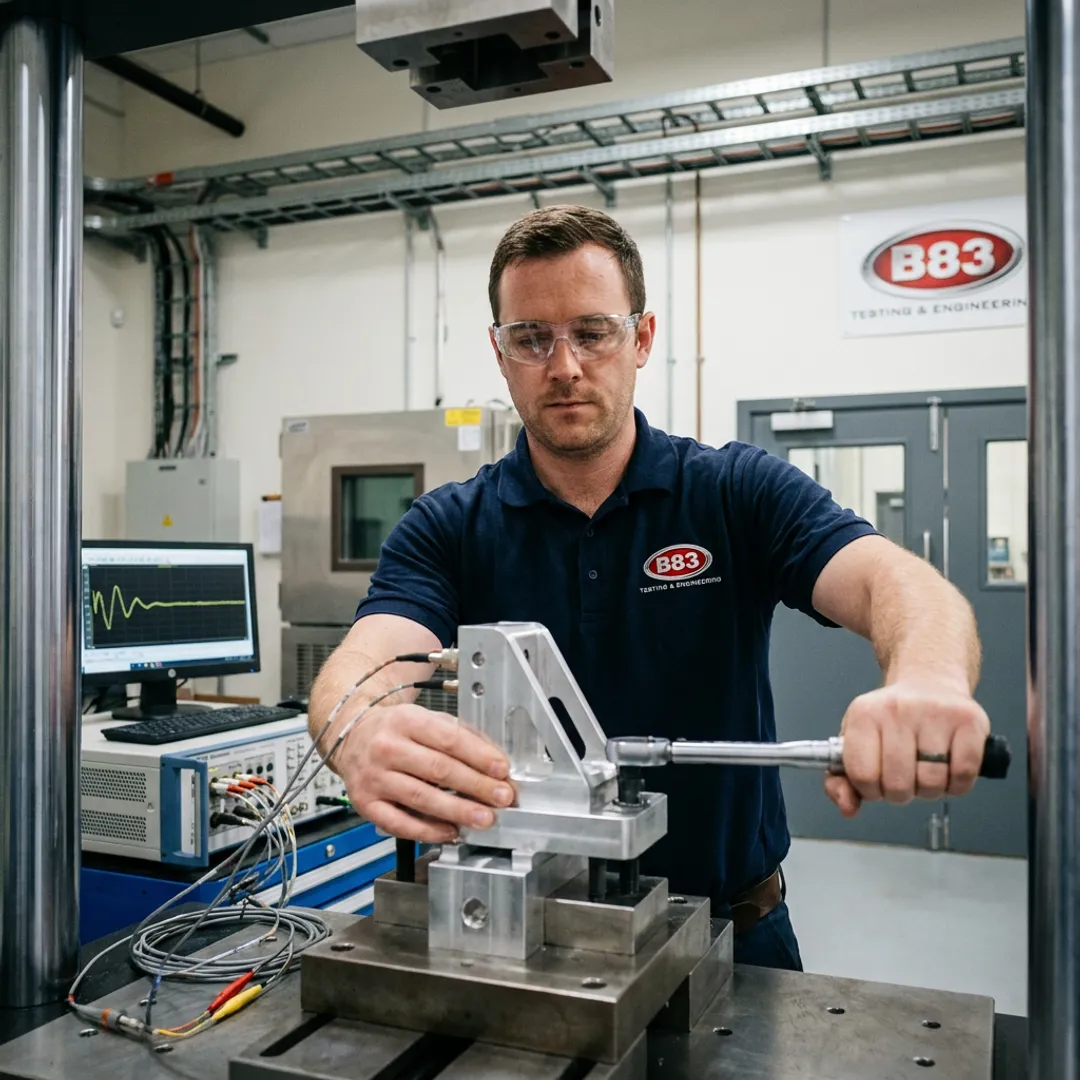 Engineer preparing aerospace component for lab testing