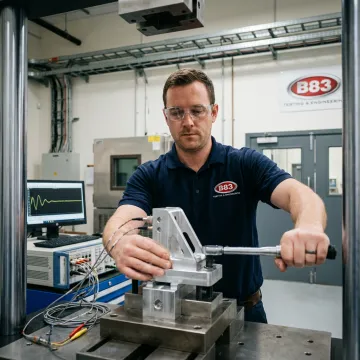 Engineer preparing aerospace component for lab testing