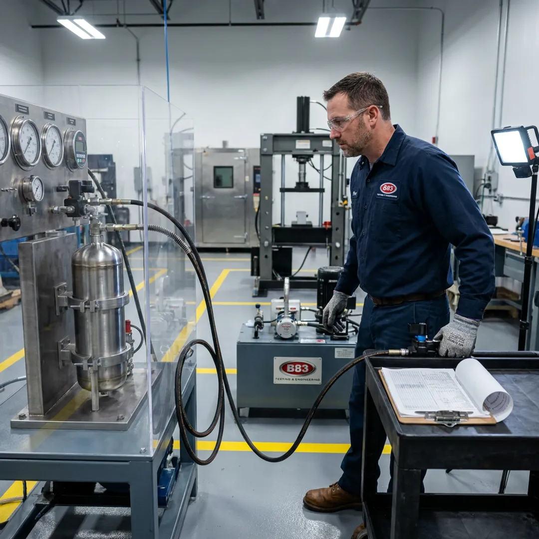 Technician performing hydrostatic pressure test