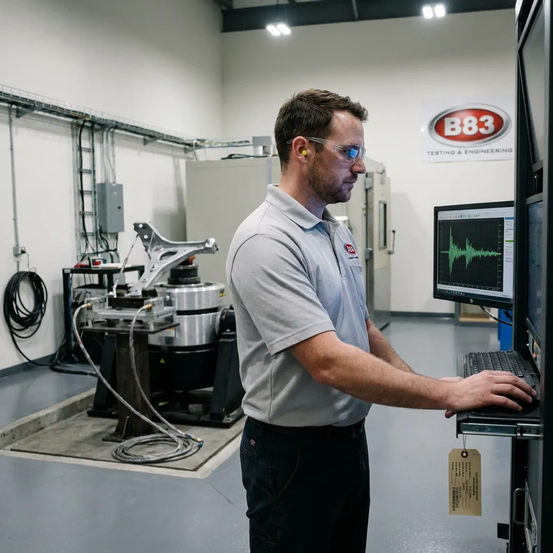 Engineer monitoring dynamic vibration testing equipment