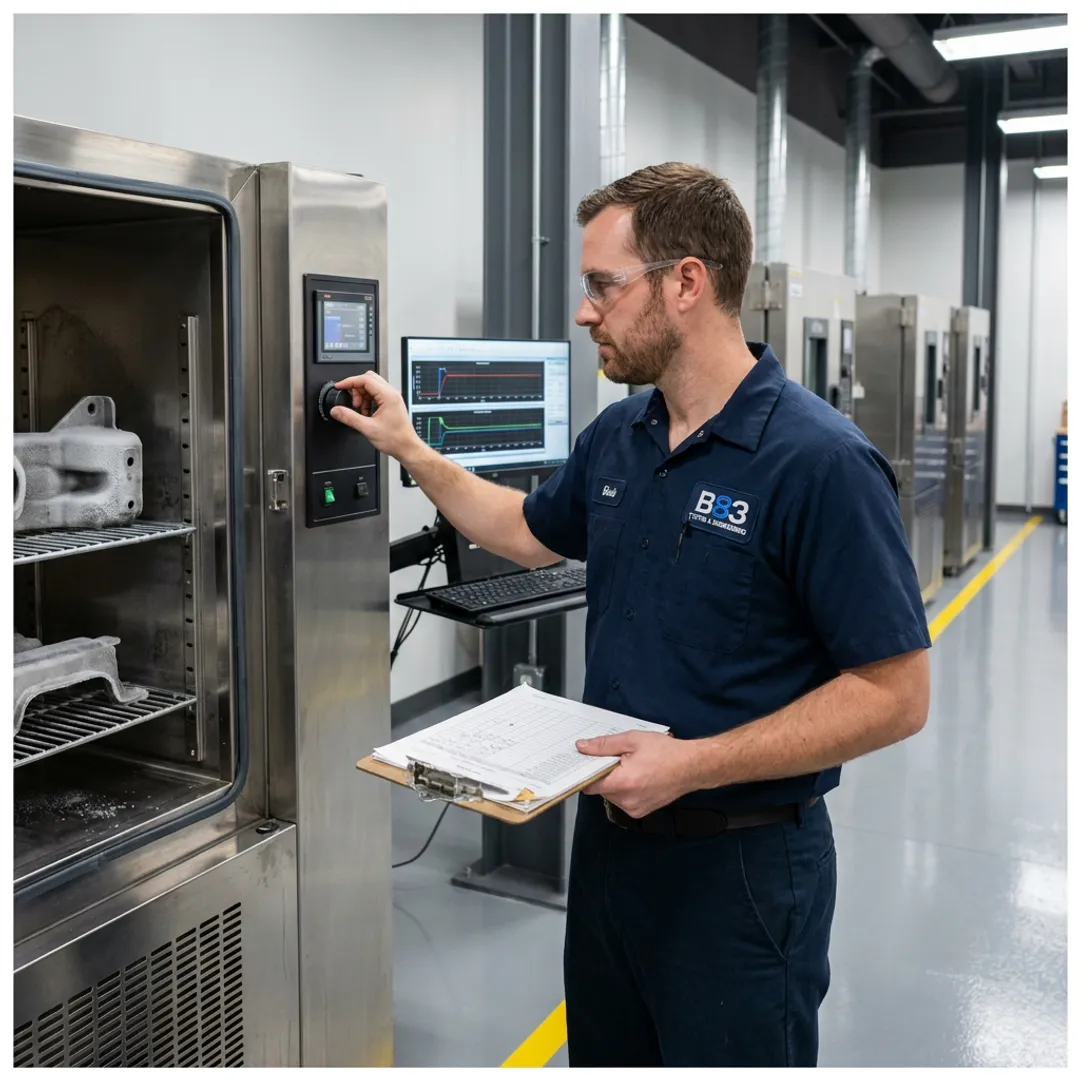 Technician monitoring environmental chamber test
