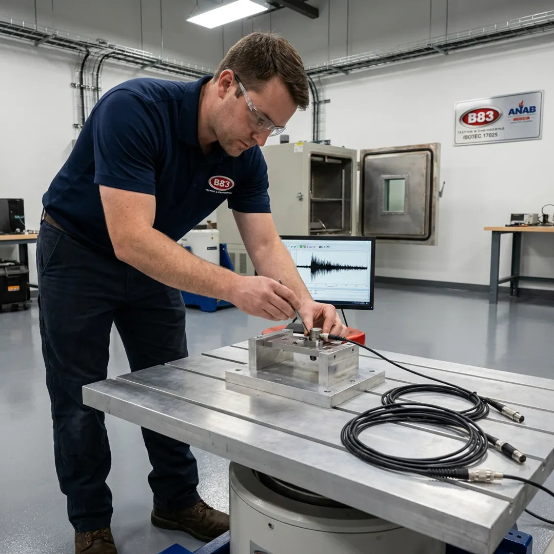 Engineer preparing vibration test equipment