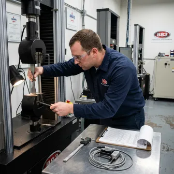 Engineer preparing specimen for tensile testing