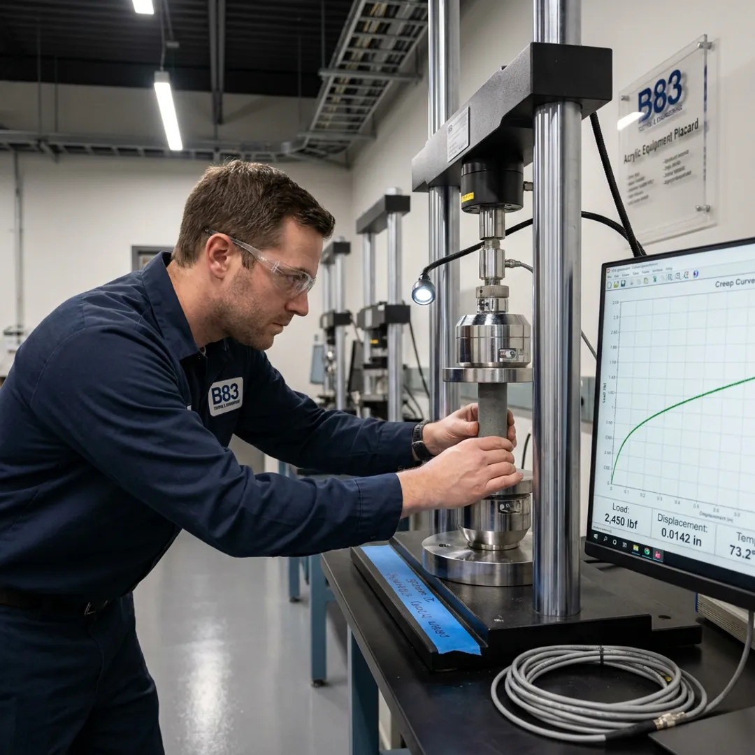 Technician setting up compression creep test