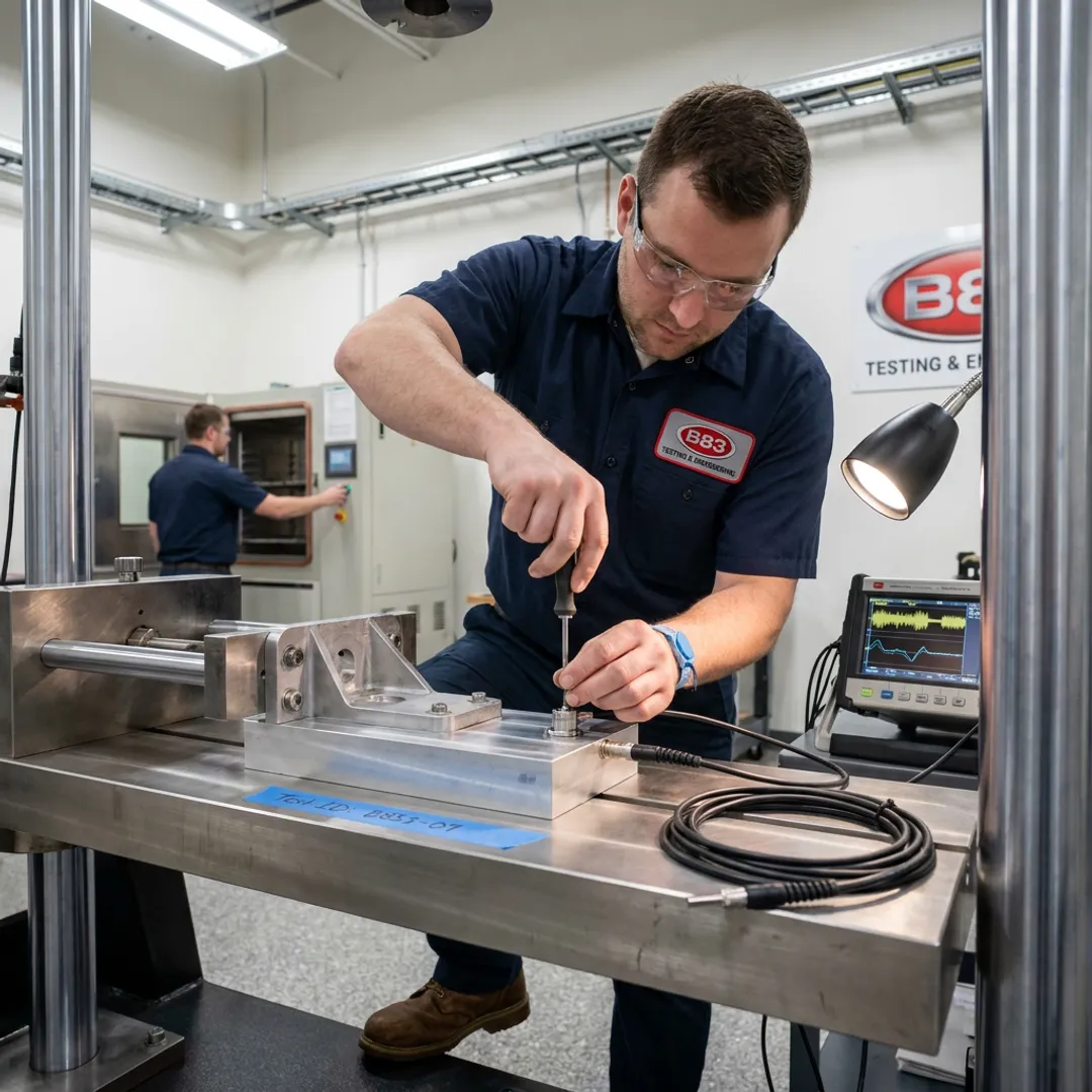 Engineer preparing accredited product testing equipment