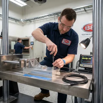 Engineer preparing accredited product testing equipment