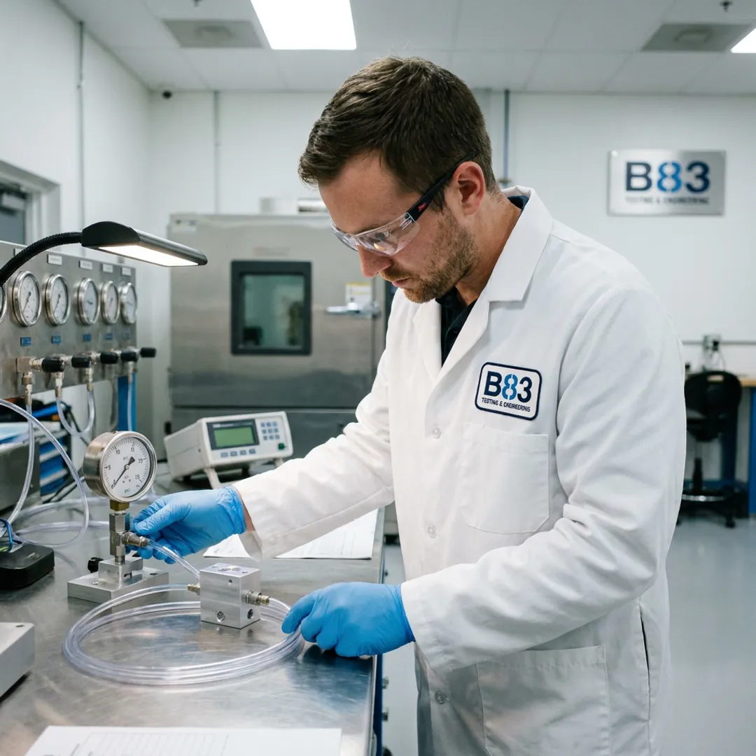 Engineer preparing sealed component for leak testing