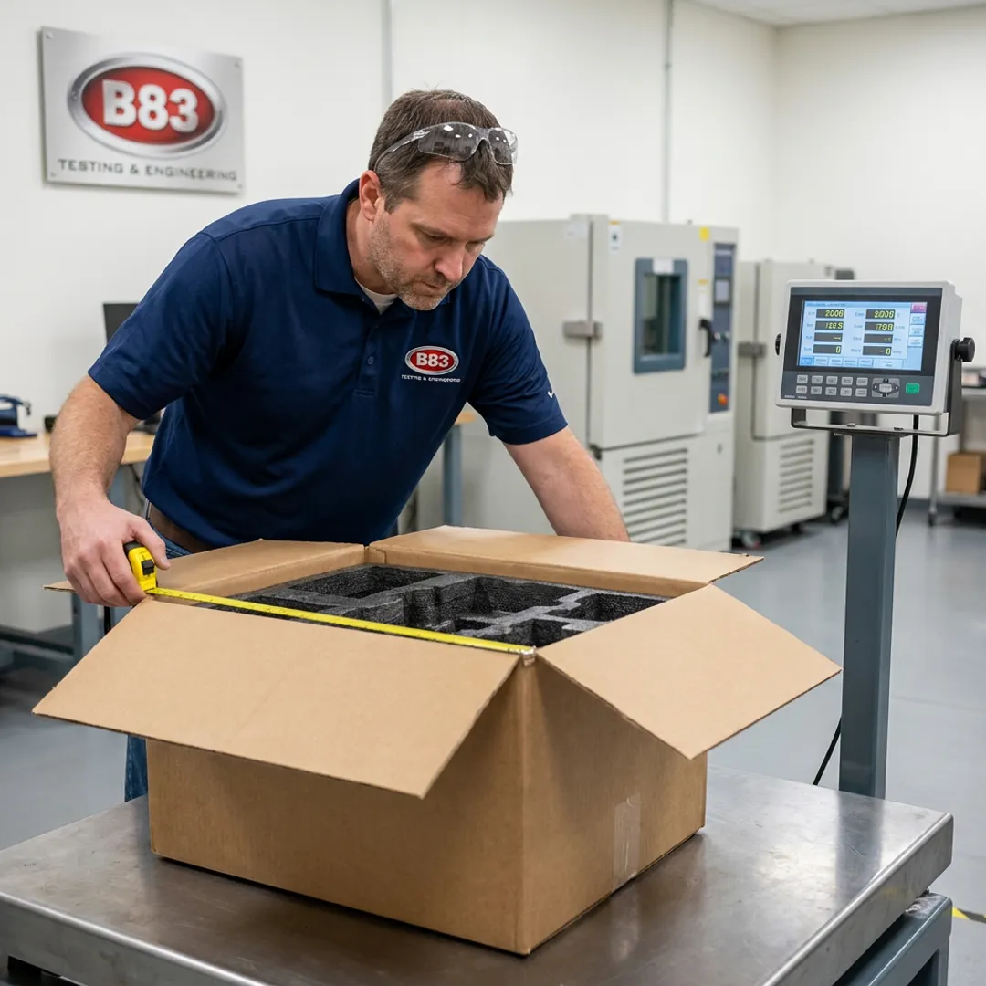 Engineer preparing a container for drop testing