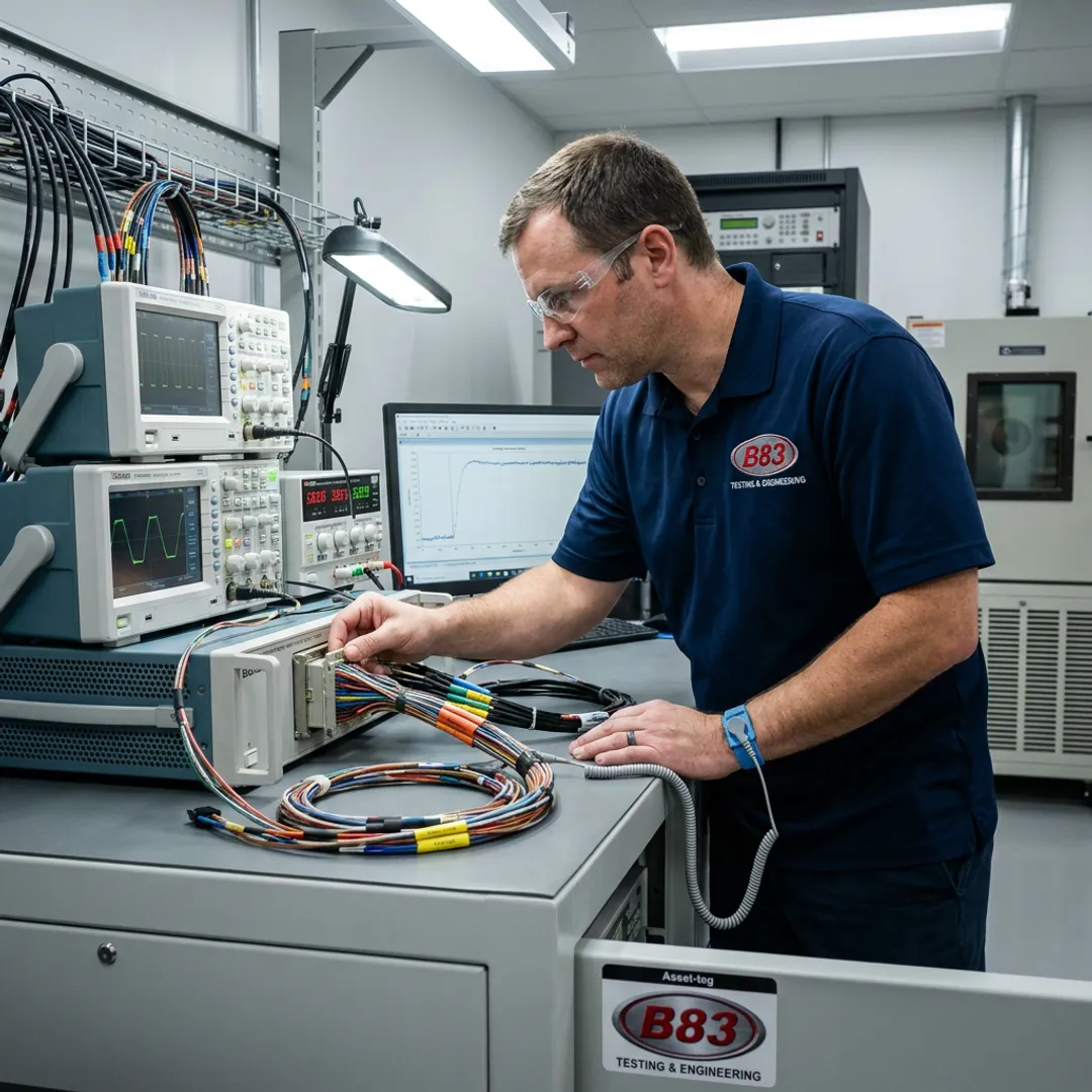 Engineer monitoring aircraft power testing equipment
