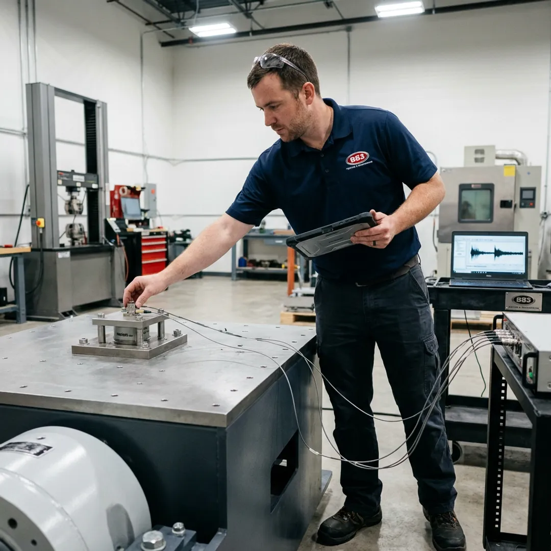 Engineer setting up product validation test equipment