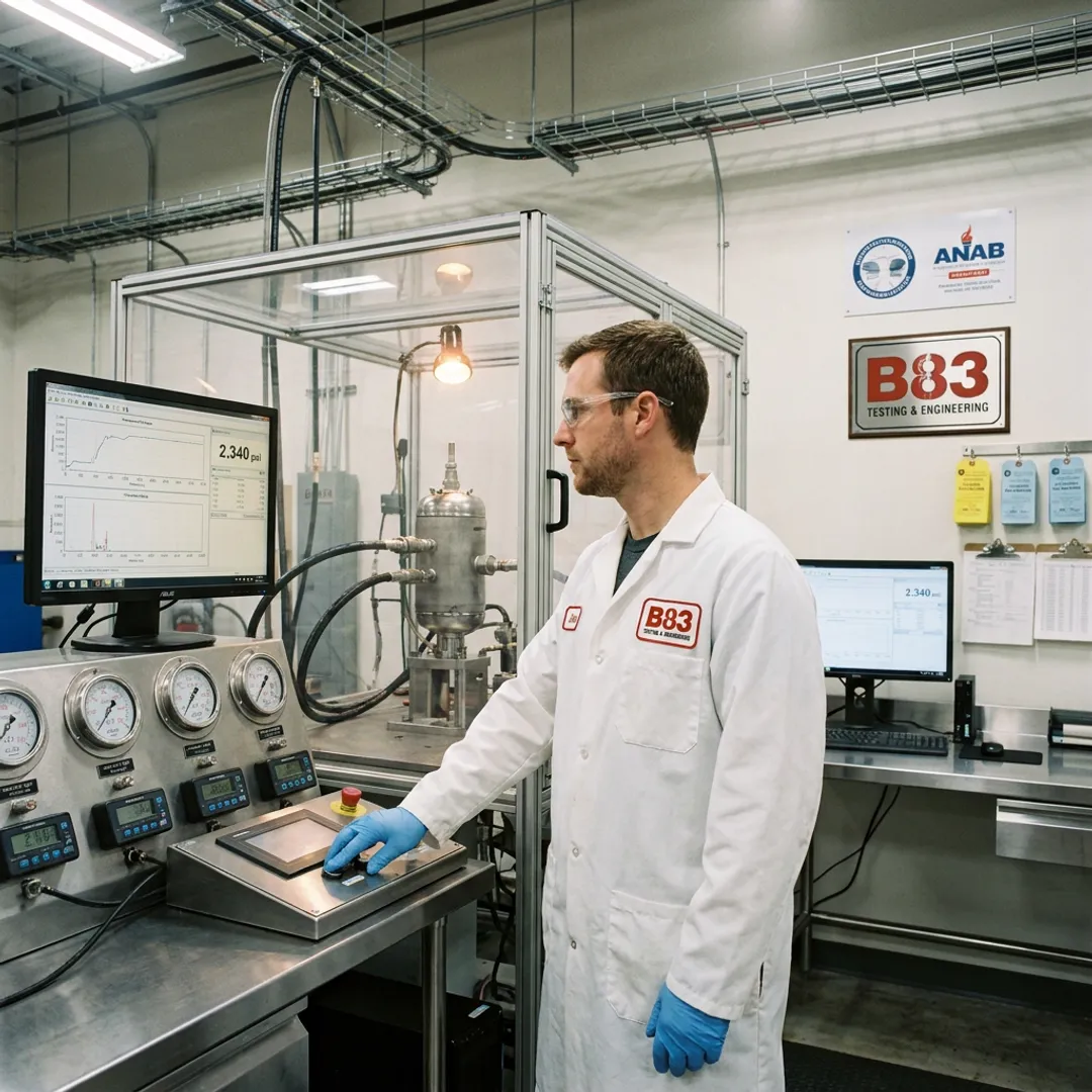 Engineer monitoring pressure testing equipment