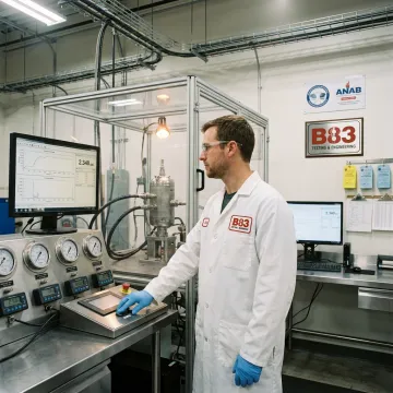 Engineer monitoring pressure testing equipment