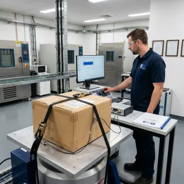 Packaged product undergoing laboratory validation testing
