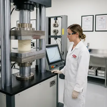 Plastic specimen compression testing in laboratory