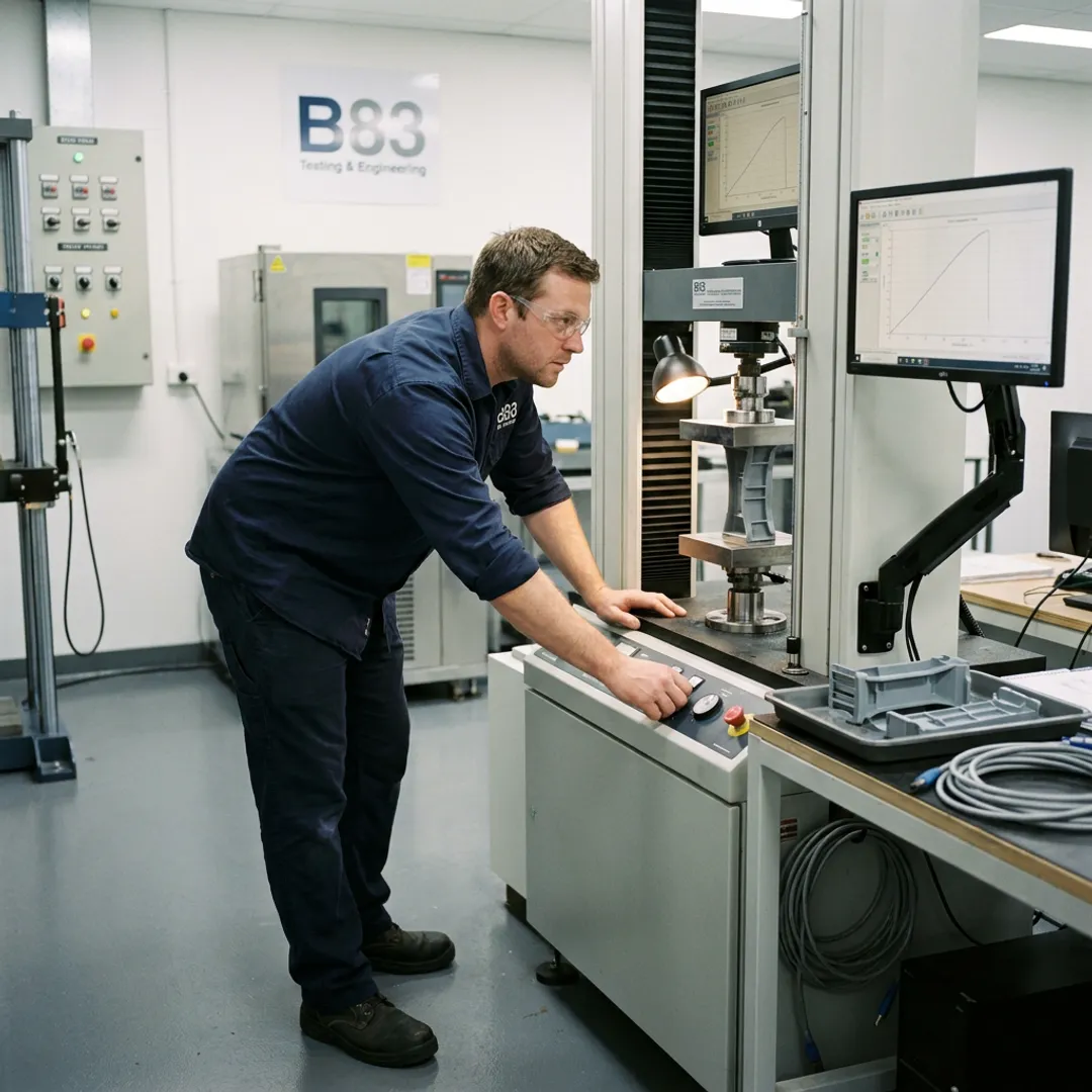 Technician performing plastic compression test