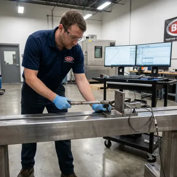 Engineer preparing bracket for laboratory testing