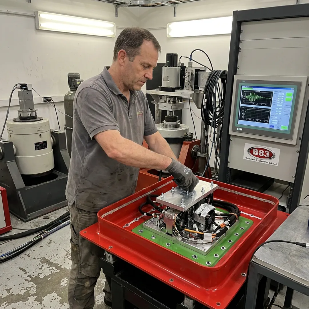 Engineer setting up fatigue test equipment