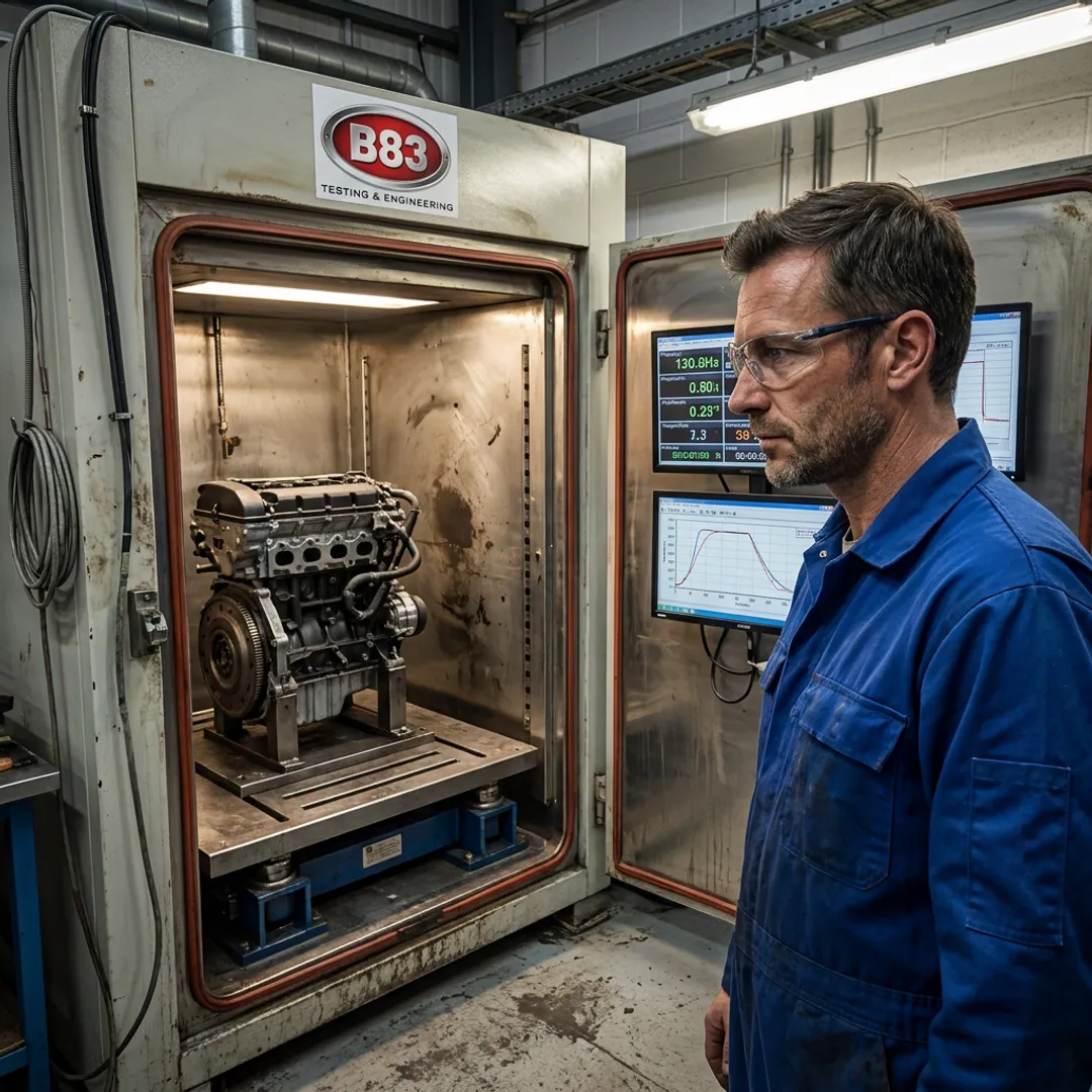 Engineer monitoring automotive environmental test equipment