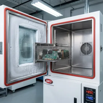 Thermal shock testing chamber with product samples